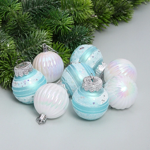 Набор шаров "Восхищение" 5 см (в наборе 8 шт), Белый, голубой