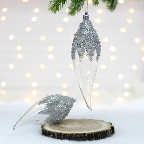 Елочные игрушки "Волшебная сказка" 5.4*5.4*19.5 см (набор 2 шт), Белый