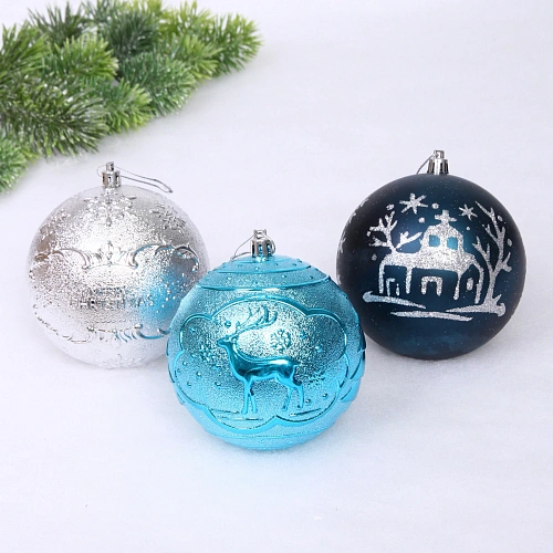 Набор шаров Winter ice 10 см + 5 см (15 предметов), СереброСапфирГолубой_5