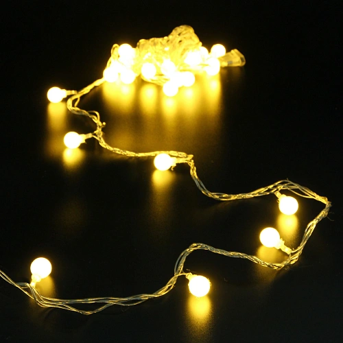 Гирлянда для дома   4м 30 ламп LED с насадками ШАРЫ 1,6 см, прозрачн. пров. 8 реж, IP-20 Теплый белый (возможность соединения) (ПЕРВАЯ ЦЕНА)