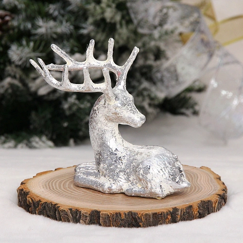 Фигурка новогодняя "Милый олень" 8.5*3.5*10 см, Серебро/белый