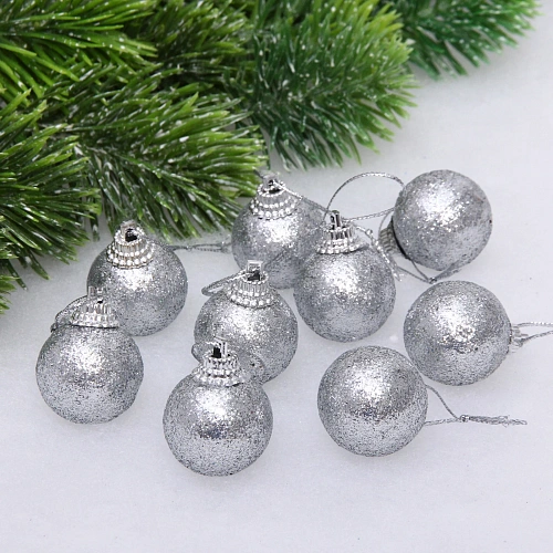 Новогодние шары 3 см (набор 9 шт) "Блестящее напыление", серебро