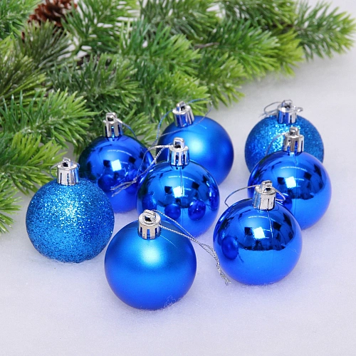 Новогодние шары 5 см (набор 24 шт) "Микс фактур", синий