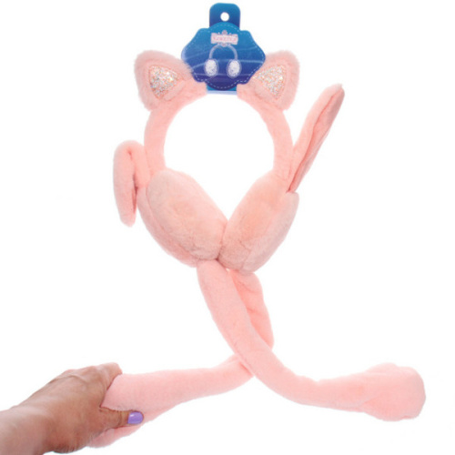 Наушники меховые с двигающимися ушками "Salon Teplo", кошечка, цвет розовый персик, ( подвес Ultramarine)