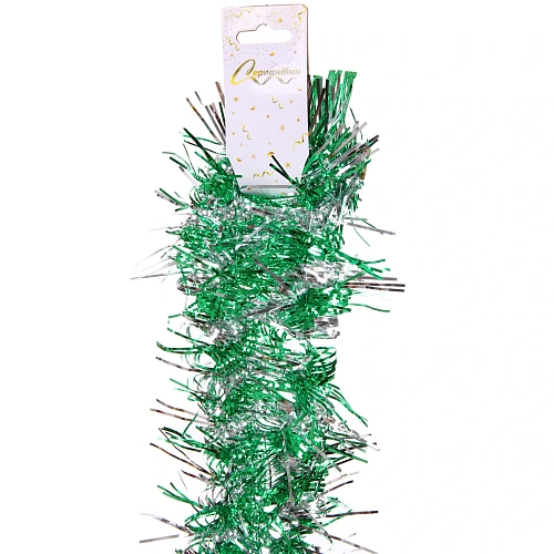 Мишура Огонёк  2 м 9 см, СереброЗеленый_4