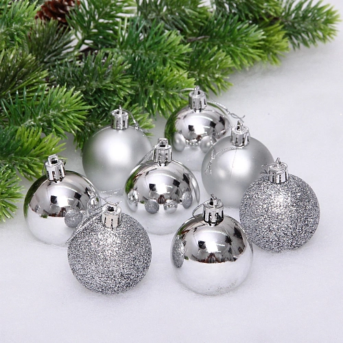 Новогодние шары 5 см (набор 24 шт) "Микс фактур", серебро