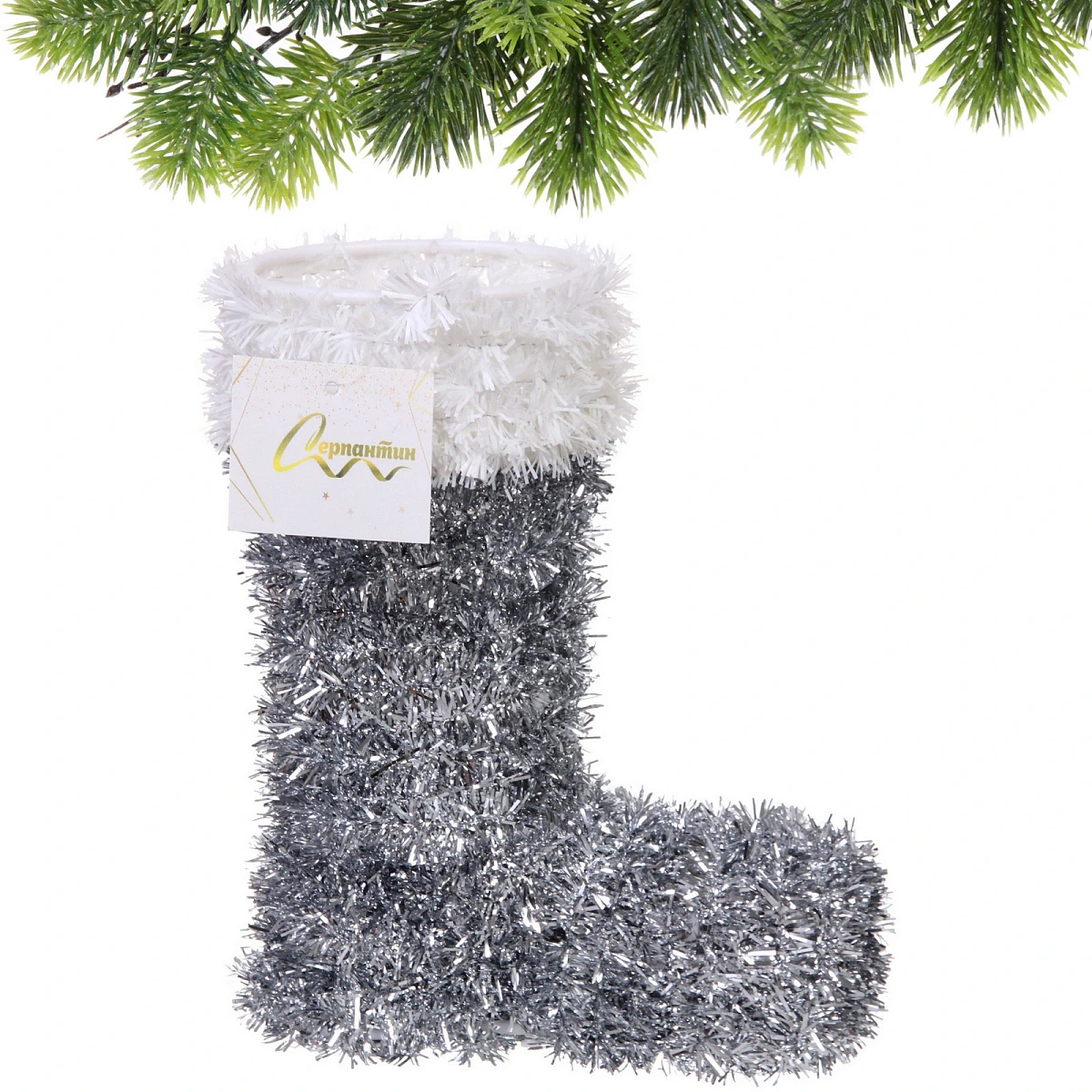 Украшение фольгированное "Зимний ботиночек" 22*17*7 см, серебро