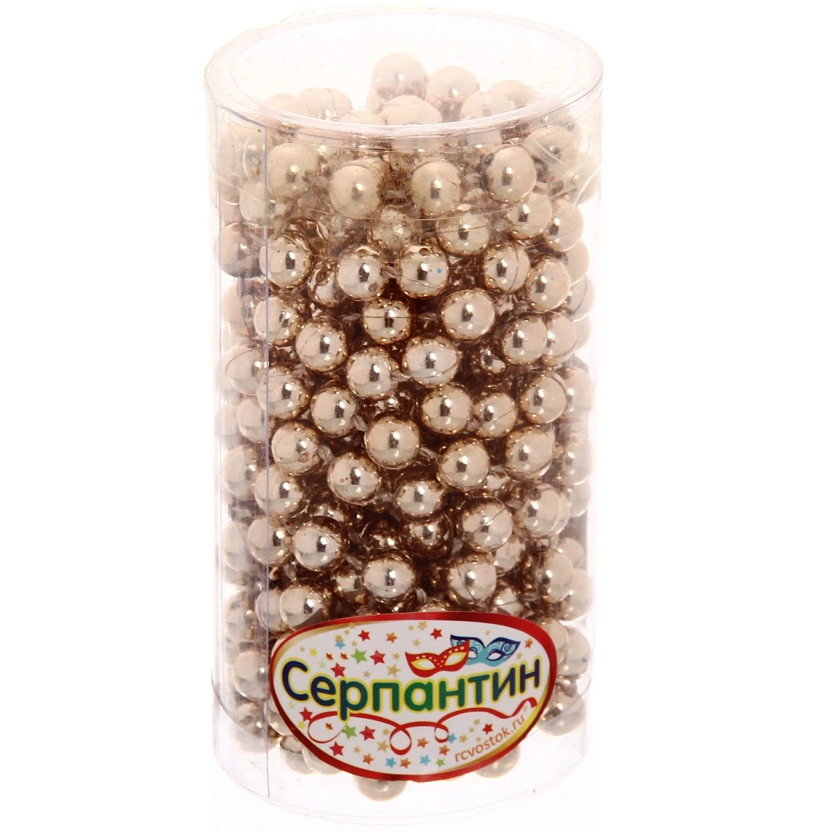 Бусы на елку 2,7м "Шарик" d-6мм, шампань (pvc коробка)
