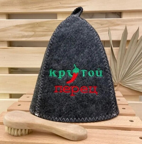 Варежка банная с вышивкой "Крутой перец", цвет серый, без упаковки