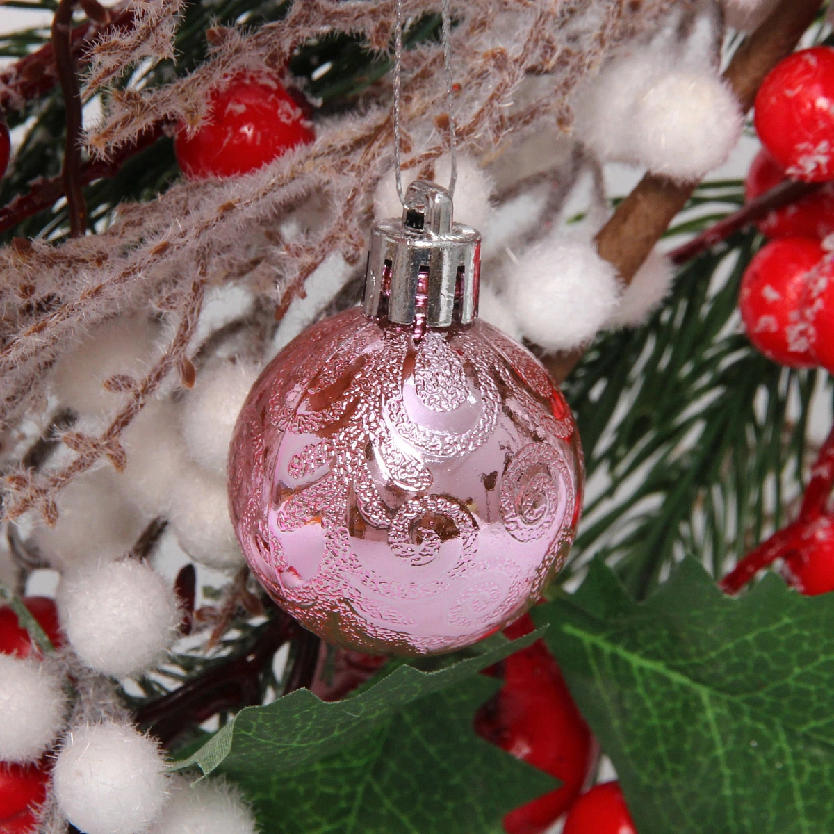 Новогодние шары 4 см (набор 6 шт) "Микс фактур", розовый