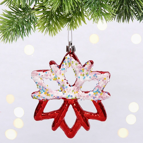 Елочная игрушка "Зимняя снежинка" 10*1*12 см, красный