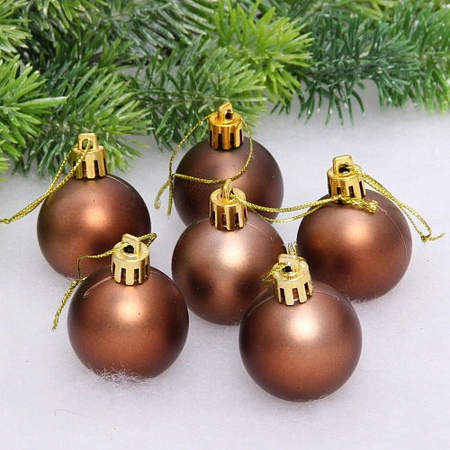Новогодние шары 4 см (набор 6 шт) "Матовый", шоколад