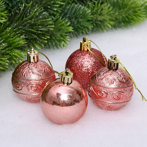 Новогодние шары 5 см (набор 4 шт) "Микс фактур", розовое золото