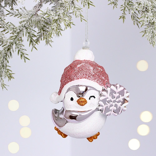 Ёлочная игрушка "Весёлый пингвинёнок" 8*6*9.5 см, Розовый