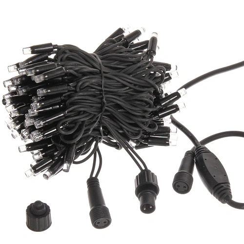Гирлянда для улицы 11м 100 ламп LED чёрный провод, 8 реж, IP-65, Теплый белый (возможность соединения)_7