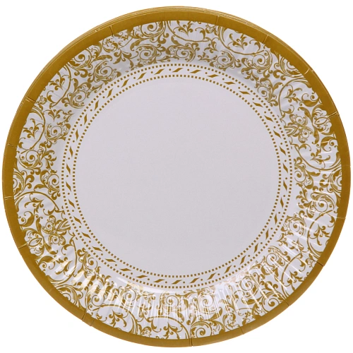 Тарелка бумажная 18 см в наборе 10 шт "Орнамент", золото