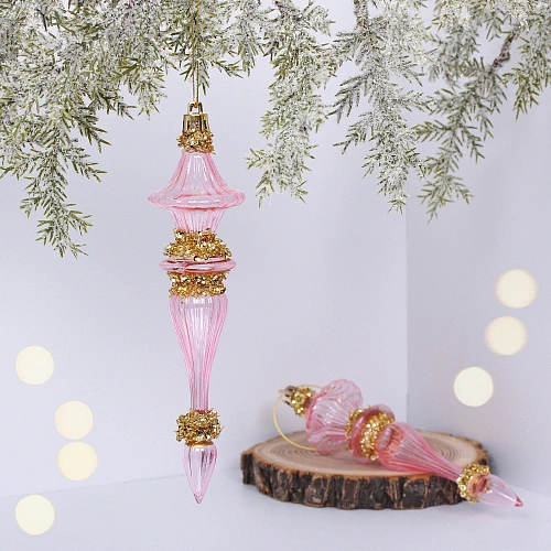 Елочные игрушки "Изящная нежность" 4,5*4,5*19 см (набор 2 шт), Розовый