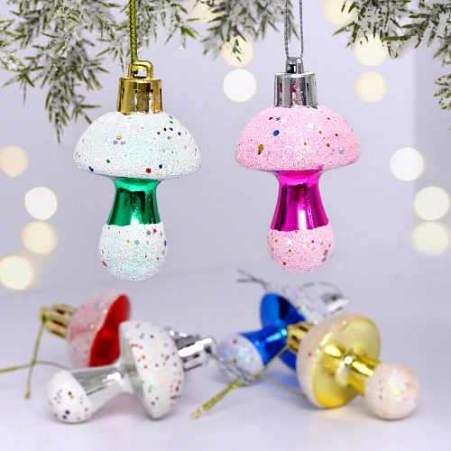 Ёлочные игрушки "Грибочки" 4,5см микс цветов (набор 6 шт)