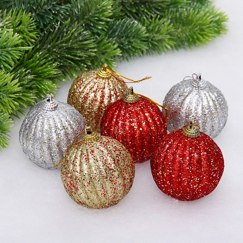 Набор украшений PRIME "Закружила вьюгой" 6 см (набор 6 шт), Красный,золото, серебро