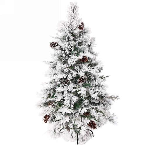Ёлка "Кружевница" 120 см, ПВХ+Леска с шишками белая снежная посыпка (164 ветки)