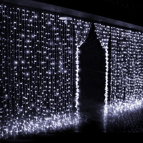 Гирлянда для улицы ЗАНАВЕС Мерцание ш2 в1,5 м 320 ламп LED, черный провод, IP-65, Белый  (возможность соединения)_11