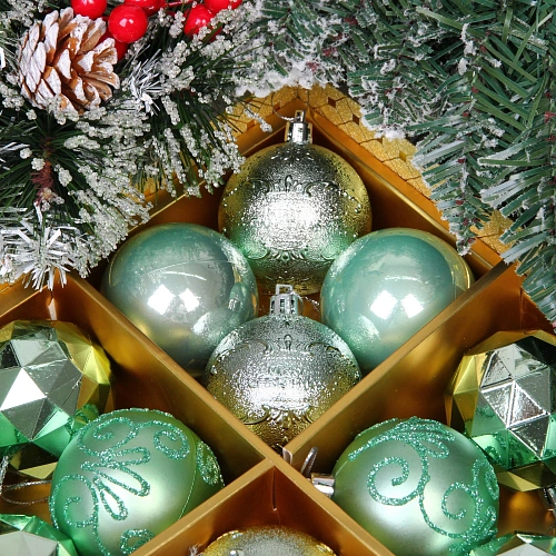 Новогодние шары Зимняя вечеринка 6 см (набор 16 шт), Мятный_5