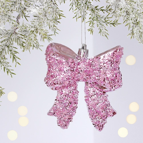 Ёлочная игрушка "Бант" 8.5*3*9.2 см, Розовый