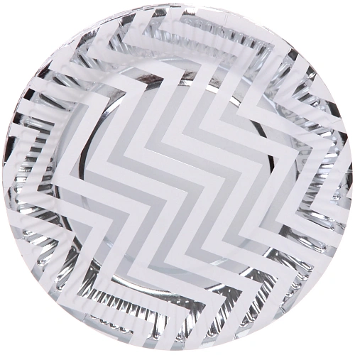 Тарелка бумажная 18 см в наборе 10 шт "Зигзаг", серебро