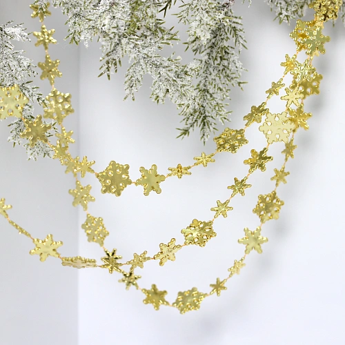 Бусы на ёлку 2,0 м "Снежинки", Золото