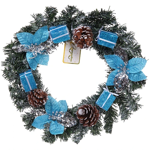 Венок хвойный "Снежное синяие" d-30 см