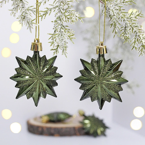 Ёлочные игрушки "Таинственное очарование" Звезда остроконечная 6 см (набор 4 шт), изумруд