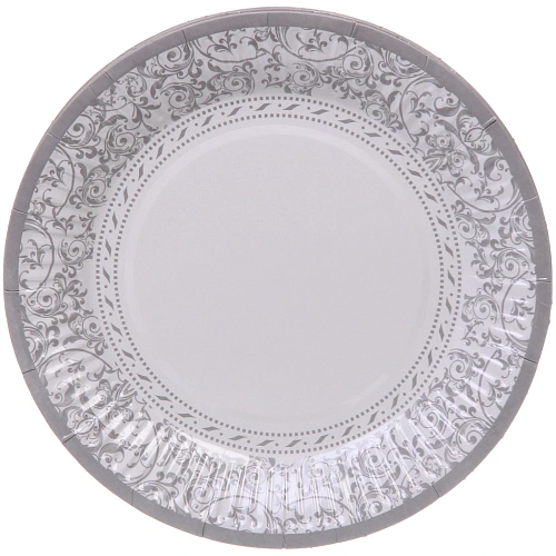 Тарелка бумажная 18 см в наборе 10 шт "Орнамент", серебро