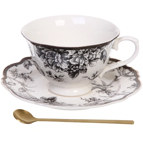 Чайная пара "Эдем" (кружка 250мл, блюдце,ложка) серая