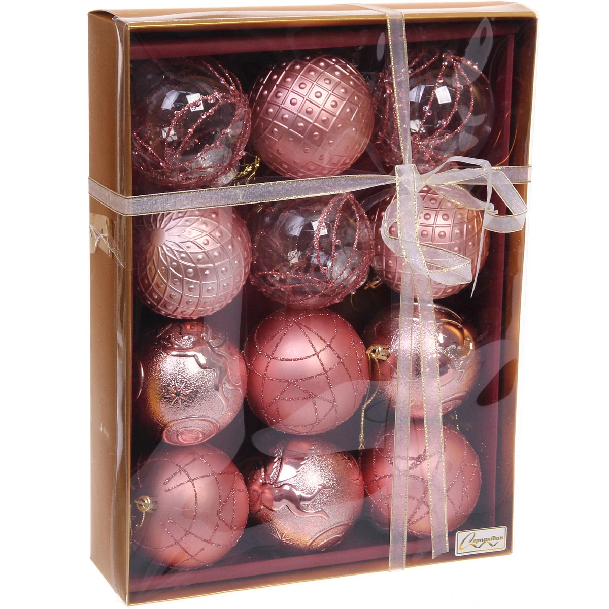 Новогодние шары "Зимняя нежность" 8 см (набор 12 шт), Розовое золото