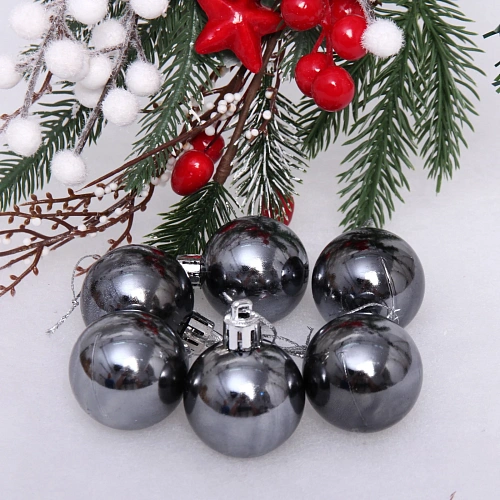Новогодние шары 4 см (набор 6 шт) Глянец, графит_2