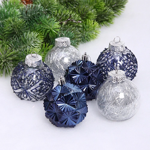 Набор шаров "Зимний Этюд" 7 см (в наборе 6 шт), Сапфир