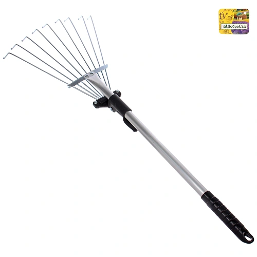 Грабли веерные малые алюминиевые раздвижные 9 зубьев с телескопическим черенком 730мм ДоброСад_3