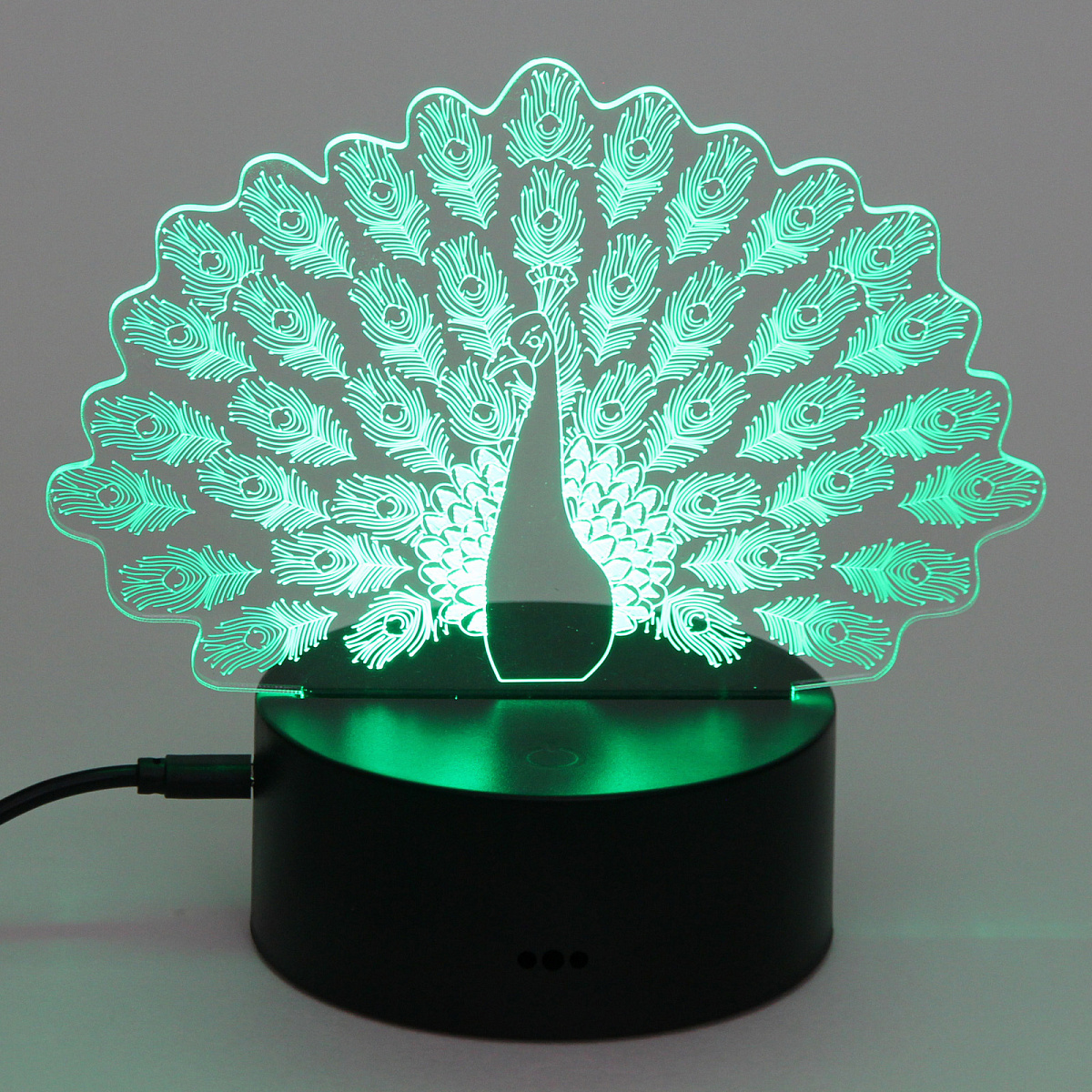 Светильник ночник "3D-Павлин" на пластиковой подставке, с включателем USB