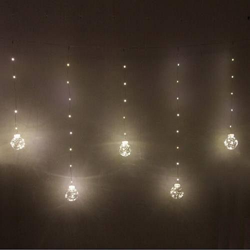 Гирлянда для дома бахрома "Шар" ш2,5 м* в0,5/0,8м 200 ламп LED, d-8 см, 1 реж, IP-20, Белый
