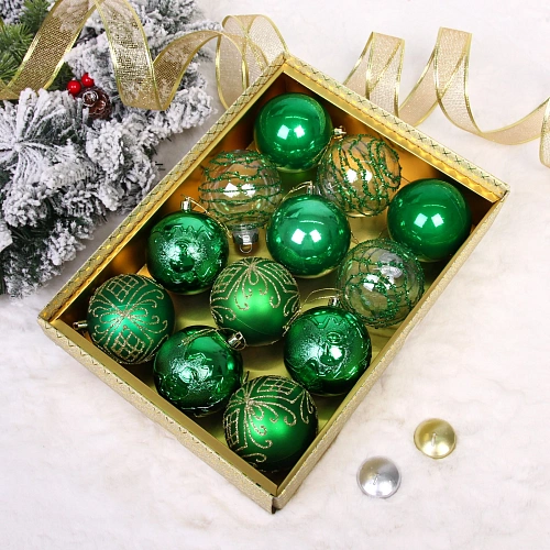 Новогодние шары "Волшебство ночи" 8 см (набор 12 шт), Зеленый