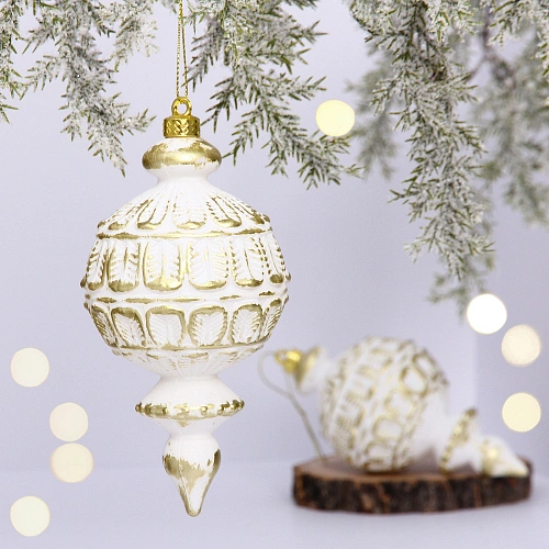 Ёлочные игрушки VERSAILLES "Снежная капля" 16*8 см (набор 2 шт), Белый/золото