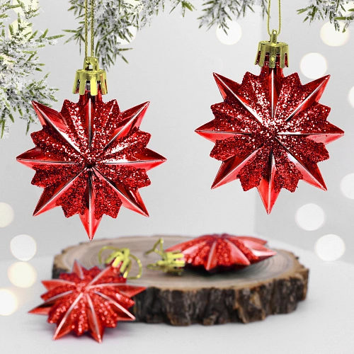 Ёлочные игрушки "Таинственное очарование" Звезда остроконечная 6 см (набор 4 шт), красный