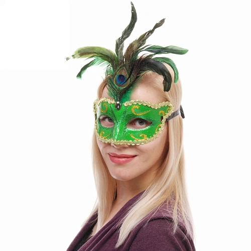 Маска карнавальная Павлинье перо, зеленый_5