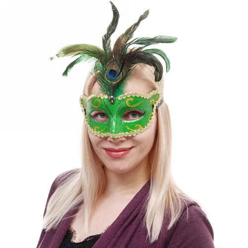 Маска карнавальная Павлинье перо, зеленый_4
