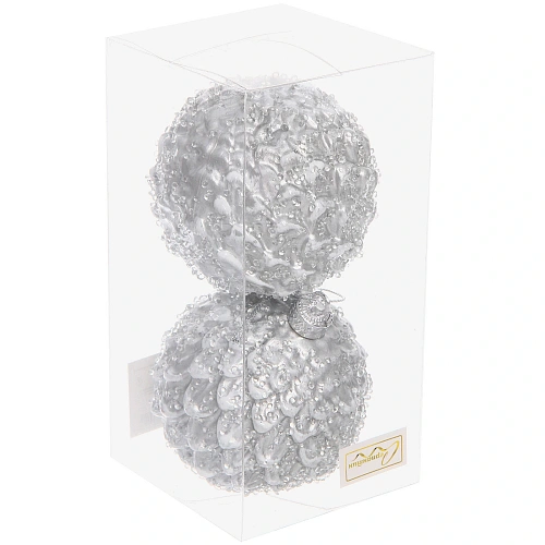 Ёлочные игрушки VERSAILLES Еловый шар 8 см (набор 2 шт), Серебро_2