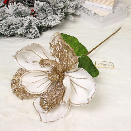 Украшение новогоднее "Пуансеттия - Рожедественская красавица" 23 см, Белый/Шампань