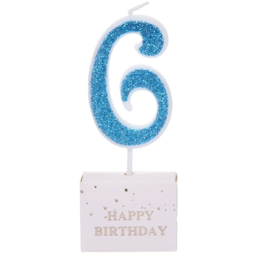 Свеча для торта Цифра Иллюзия "6" 9.5 см, голубой