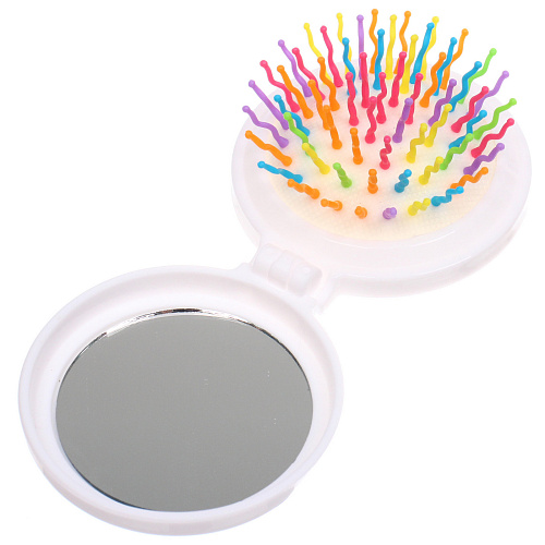 Расческа массажная детская складная КАРАМЕЛЬ, единорог, цвет розовый, d-6см (пакет с подвесом)_4