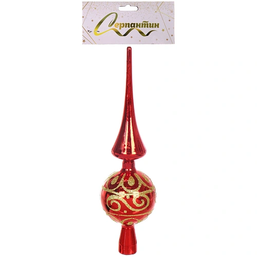 Верхушка на ёлку 26 см Золотой узор красный_6