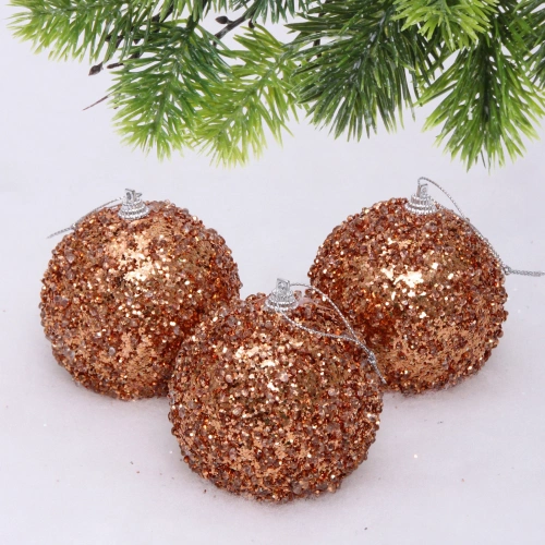 Новогодние шары "GLAME - Искра" 8 см (набор 3 шт), Розовое золото
